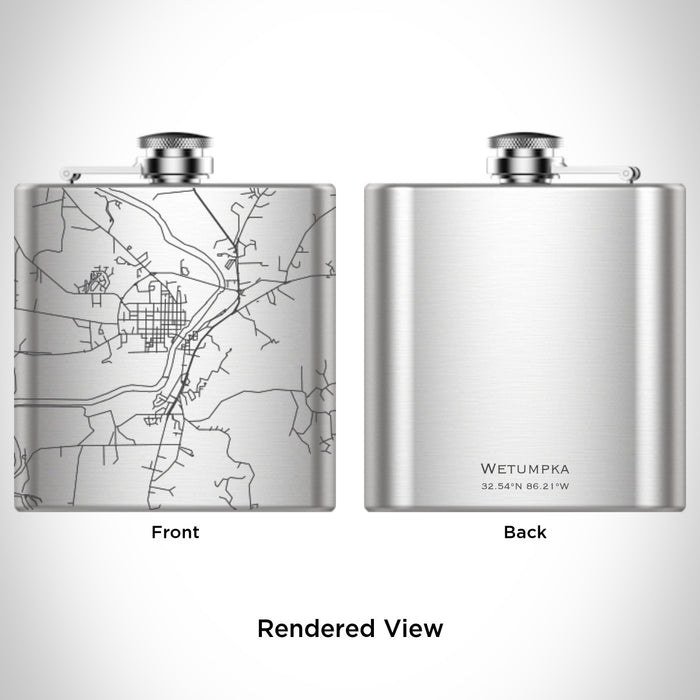 Rendered View of Wetumpka Alabama Map Engraving on 6oz Stainless Steel Flask