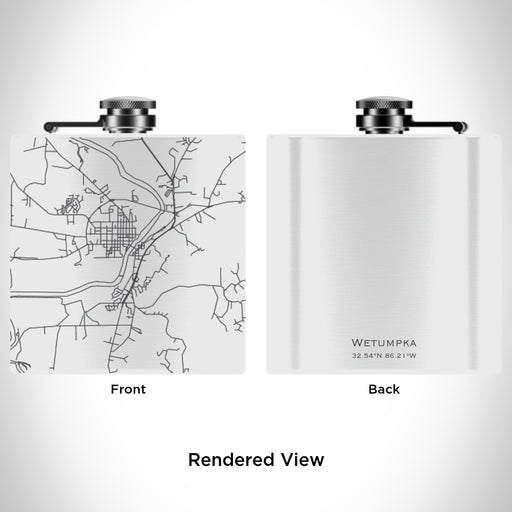 Rendered View of Wetumpka Alabama Map Engraving on 6oz Stainless Steel Flask in White