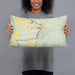 Person holding 20x12 Custom Wetumpka Alabama Map Throw Pillow in Woodblock