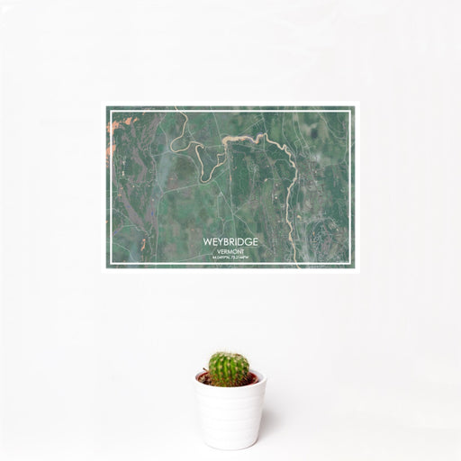 12x18 Weybridge Vermont Map Print Landscape Orientation in Afternoon Style With Small Cactus Plant in White Planter