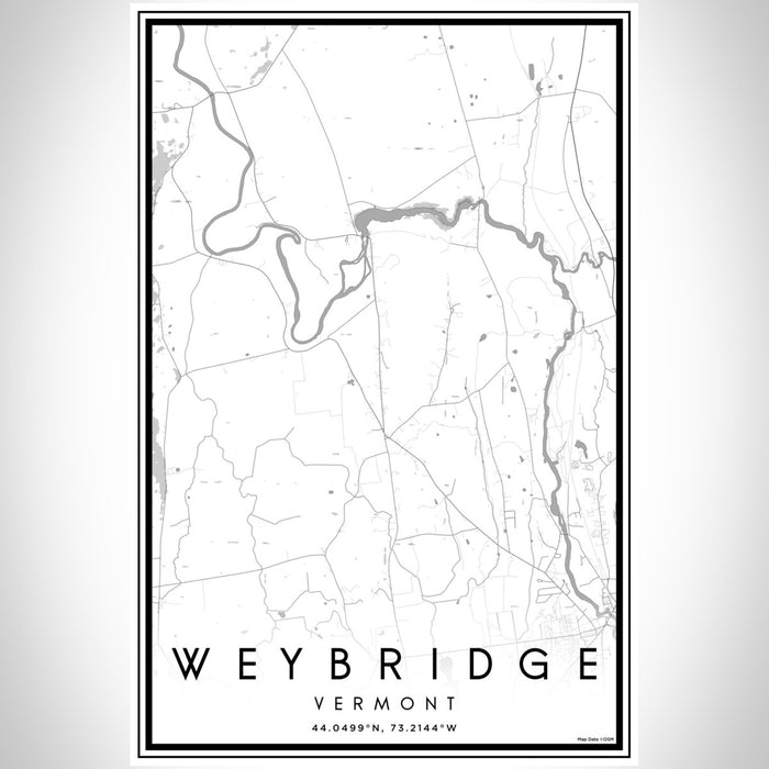 Weybridge Vermont Map Print Portrait Orientation in Classic Style With Shaded Background