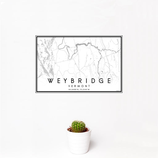12x18 Weybridge Vermont Map Print Landscape Orientation in Classic Style With Small Cactus Plant in White Planter