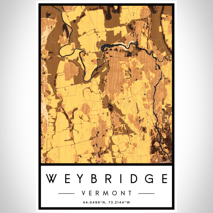 Weybridge Vermont Map Print Portrait Orientation in Ember Style With Shaded Background