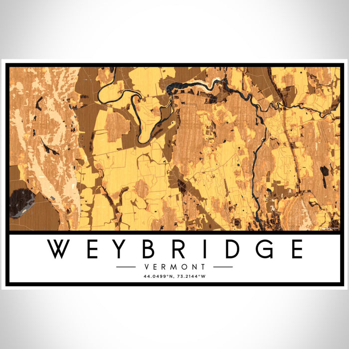 Weybridge Vermont Map Print Landscape Orientation in Ember Style With Shaded Background