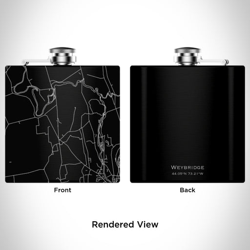 Rendered View of Weybridge Vermont Map Engraving on 6oz Stainless Steel Flask in Black