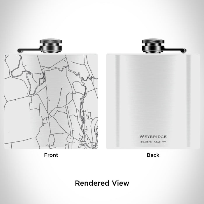 Rendered View of Weybridge Vermont Map Engraving on 6oz Stainless Steel Flask in White