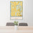 24x36 Weybridge Vermont Map Print Portrait Orientation in Woodblock Style Behind 2 Chairs Table and Potted Plant