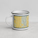 Left View Custom Weybridge Vermont Map Enamel Mug in Woodblock