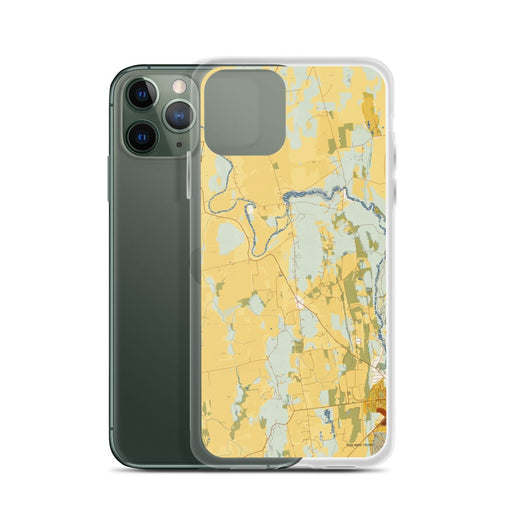 Custom Weybridge Vermont Map Phone Case in Woodblock on Table with Laptop and Plant