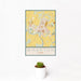 12x18 Wharton Texas Map Print Portrait Orientation in Woodblock Style With Small Cactus Plant in White Planter