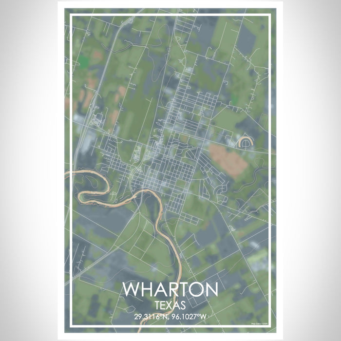 Wharton Texas Map Print Portrait Orientation in Afternoon Style With Shaded Background