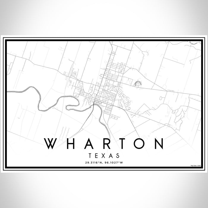 Wharton Texas Map Print Landscape Orientation in Classic Style With Shaded Background
