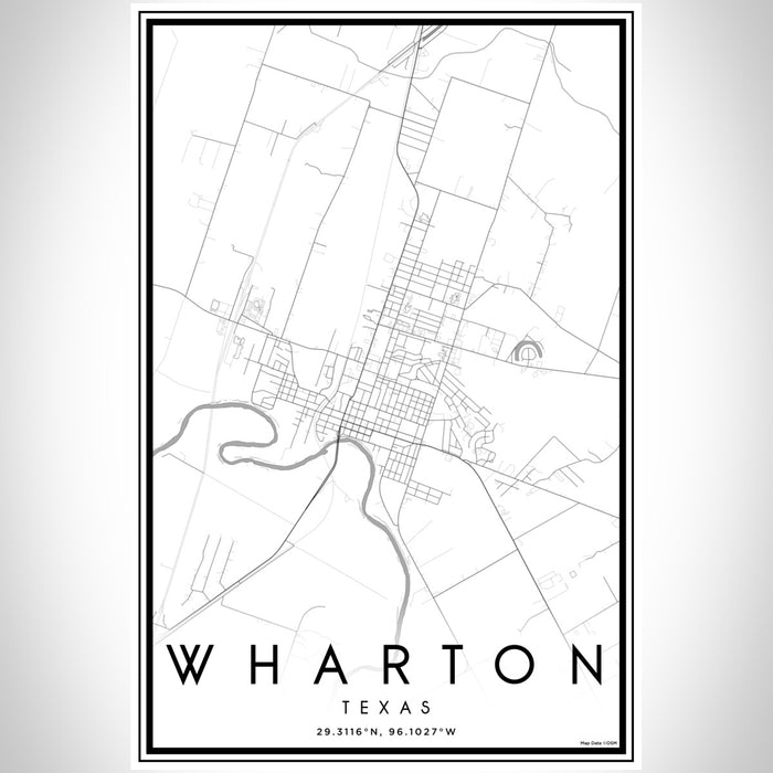Wharton Texas Map Print Portrait Orientation in Classic Style With Shaded Background
