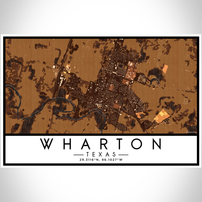 Wharton Texas Map Print Landscape Orientation in Ember Style With Shaded Background