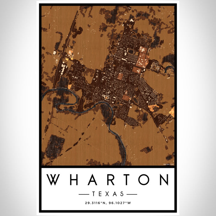 Wharton Texas Map Print Portrait Orientation in Ember Style With Shaded Background