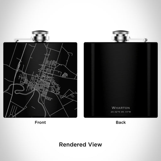 Rendered View of Wharton Texas Map Engraving on 6oz Stainless Steel Flask in Black