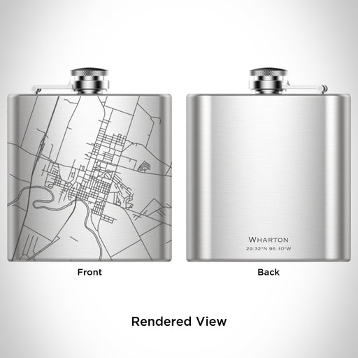 Rendered View of Wharton Texas Map Engraving on 6oz Stainless Steel Flask