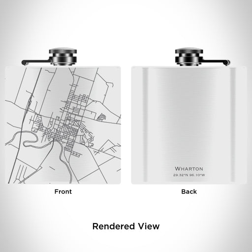 Rendered View of Wharton Texas Map Engraving on 6oz Stainless Steel Flask in White