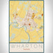 Wharton Texas Map Print Portrait Orientation in Woodblock Style With Shaded Background