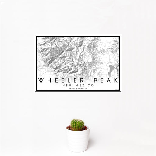 12x18 Wheeler Peak New Mexico Map Print Landscape Orientation in Classic Style With Small Cactus Plant in White Planter