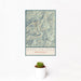 12x18 Wheeler Peak New Mexico Map Print Portrait Orientation in Woodblock Style With Small Cactus Plant in White Planter