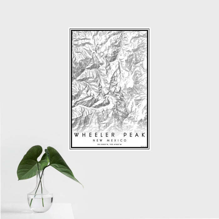 16x24 Wheeler Peak New Mexico Map Print Portrait Orientation in Classic Style With Tropical Plant Leaves in Water