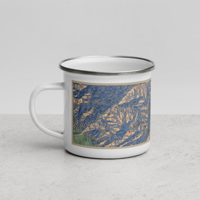 Left View Custom Wheeler Peak New Mexico Map Enamel Mug in Afternoon