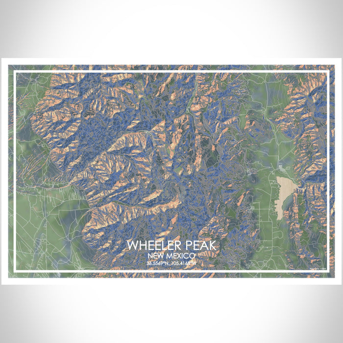 Wheeler Peak New Mexico Map Print Landscape Orientation in Afternoon Style With Shaded Background
