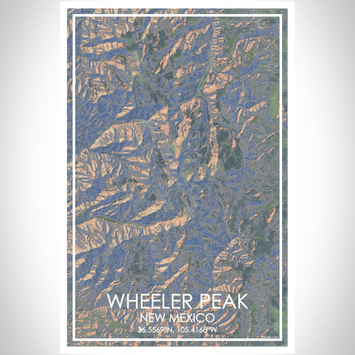 Wheeler Peak New Mexico Map Print Portrait Orientation in Afternoon Style With Shaded Background