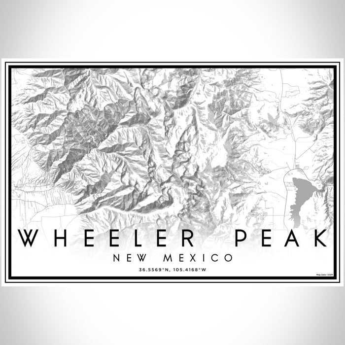 Wheeler Peak New Mexico Map Print Landscape Orientation in Classic Style With Shaded Background