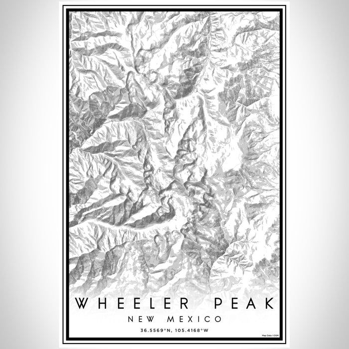 Wheeler Peak New Mexico Map Print Portrait Orientation in Classic Style With Shaded Background