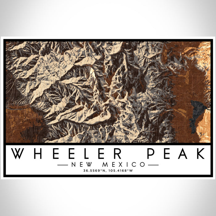 Wheeler Peak New Mexico Map Print Landscape Orientation in Ember Style With Shaded Background