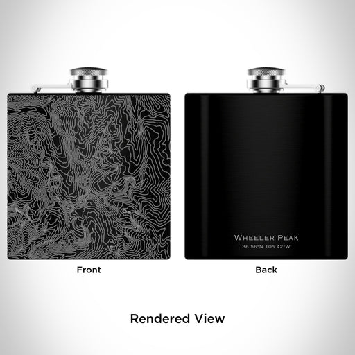 Rendered View of Wheeler Peak New Mexico Map Engraving on 6oz Stainless Steel Flask in Black