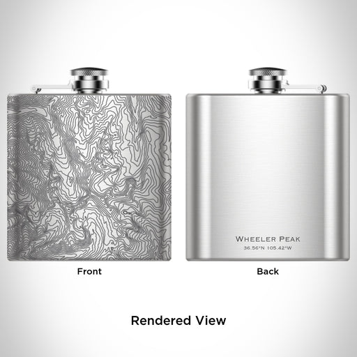 Rendered View of Wheeler Peak New Mexico Map Engraving on 6oz Stainless Steel Flask