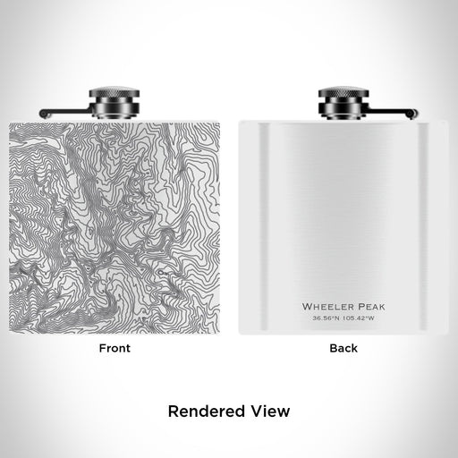 Rendered View of Wheeler Peak New Mexico Map Engraving on 6oz Stainless Steel Flask in White