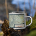 Right View Custom Wheeler Peak New Mexico Map Enamel Mug in Woodblock on Grass With Trees in Background