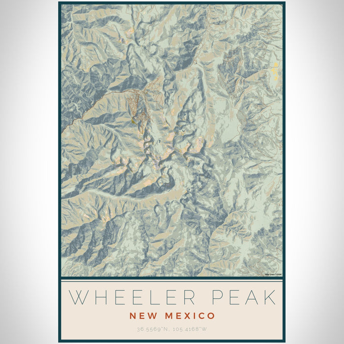 Wheeler Peak New Mexico Map Print Portrait Orientation in Woodblock Style With Shaded Background