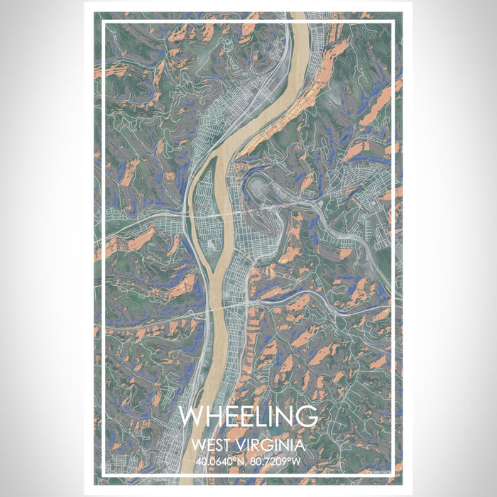 Wheeling West Virginia Map Print Portrait Orientation in Afternoon Style With Shaded Background