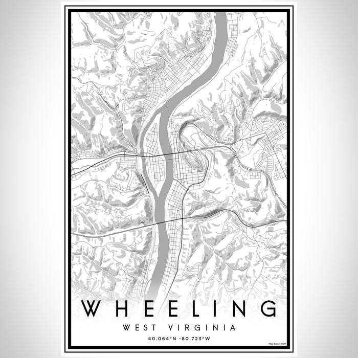 Wheeling West Virginia Map Print Portrait Orientation in Classic Style With Shaded Background