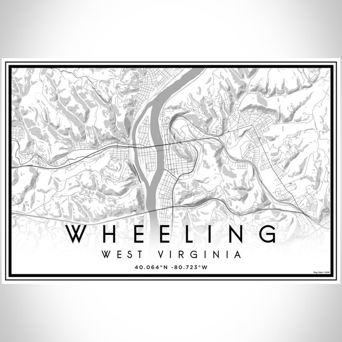Wheeling West Virginia Map Print Landscape Orientation in Classic Style With Shaded Background