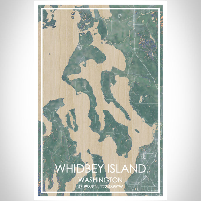 Whidbey Island Washington Map Print Portrait Orientation in Afternoon Style With Shaded Background
