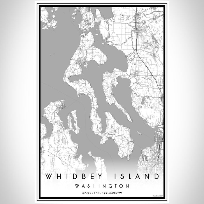 Whidbey Island Washington Map Print Portrait Orientation in Classic Style With Shaded Background
