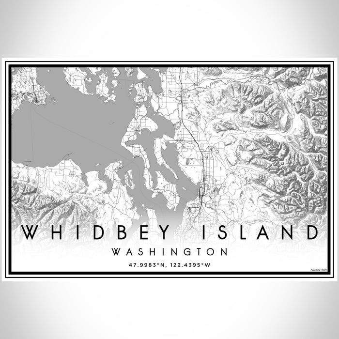 Whidbey Island Washington Map Print Landscape Orientation in Classic Style With Shaded Background