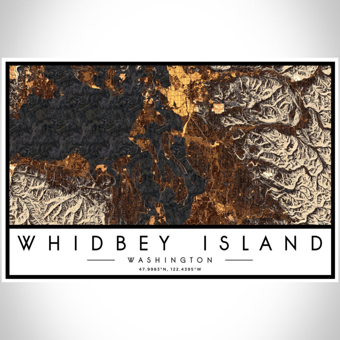 Whidbey Island Washington Map Print Landscape Orientation in Ember Style With Shaded Background