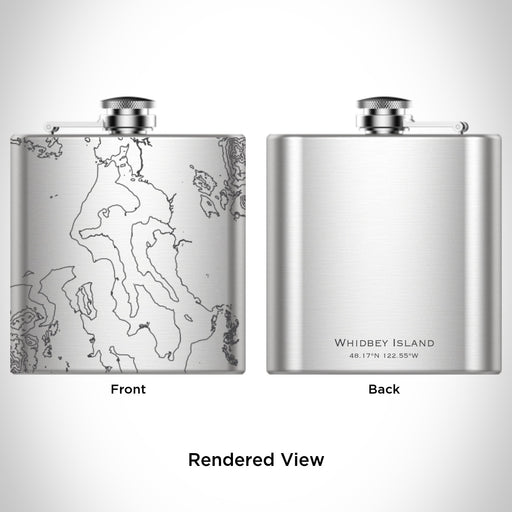 Rendered View of Whidbey Island Washington Map Engraving on 6oz Stainless Steel Flask