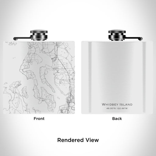 Rendered View of Whidbey Island Washington Map Engraving on 6oz Stainless Steel Flask in White