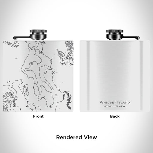 Rendered View of Whidbey Island Washington Map Engraving on 6oz Stainless Steel Flask in White