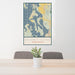 24x36 Whidbey Island Washington Map Print Portrait Orientation in Woodblock Style Behind 2 Chairs Table and Potted Plant