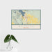 16x24 Whitefish Montana Map Print Landscape Orientation in Woodblock Style With Tropical Plant Leaves in Water