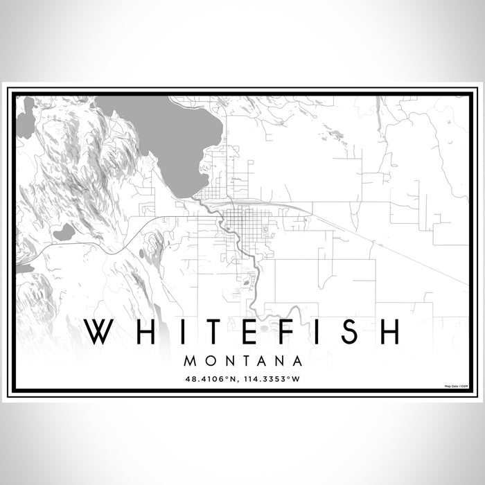 Whitefish Montana Map Print Landscape Orientation in Classic Style With Shaded Background